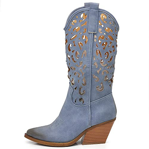IF Fashion Cowboy Western Scarpe da Donna Stivali Stivaletti Punta Camperos Texani Etnici LY80-3 Blu jeans N.41