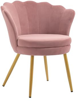 Poltrona Conchiglia Camera da Letto in Velluto Design Moderno, Sedia Classica con Gambe in Metallo Placcato Oro - Poltroncina per Salotto con Seduta Morbida Imbottita Modello Maddina - RosaAntico