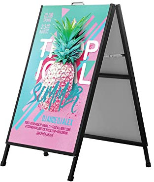 Trottoir panneau d’affichage, porte-affiche en métal résistant aux intempéries pour deux affiches (des deux côtés), stoppeur client panneau publicitaire pour le stockage d'affichage (Main courante)