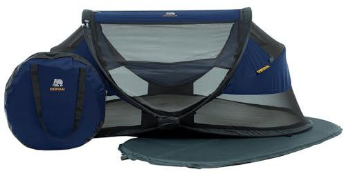 Deryan Baby Reisebett mit Matratze ab Geburt bis 2,5 Jahre - Pop Up Babybett Babyzelt in 2 Sekunden aufgestellt - inkl. Moskitonetz & Reisetasche - 120x75x50cm (Navy)