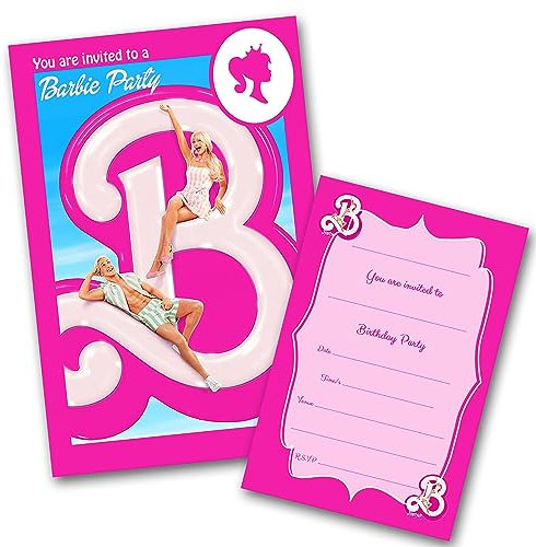 Barbie Invitations (WRITE ON) Birthday Party Invites (Pack of 12 & Envelopes)