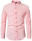MakingDa Camicia da uomo in cotone e lino con colletto alla coreana, vestibilità regolare, a maniche lunghe, casual, con bottoni, rosa, S