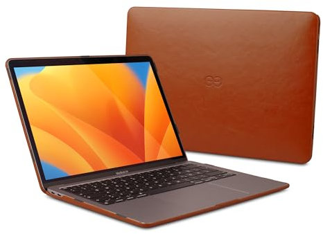 Dreem Euclid MacBook Pro Case - Housse Rigide pour Ordinateur Portable 13 Pouces MacBook Air 2022 (M2), Cuir végétal de Luxe, Couverture supérieure et inférieure - Caramel