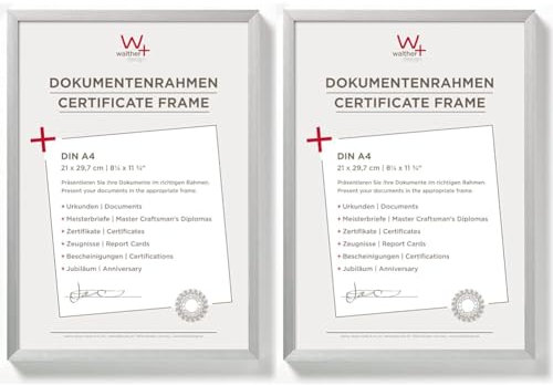 walther design Bilderrahmen silber 21 x 29,7 cm (DIN A4) Aluminium Dokumentenrahmen Chair Alurahmen AJ130S (Packung mit 2)
