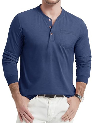 TACVASEN Herren Langarmshirt Baumwolle Classic Henley-Shirt Leicht Freizeitshirt Herbst Atmungsaktiv T-Shirt mit Knopfleiste (M, Dunkelblau)
