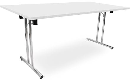 Besprechungstisch klappbar, Klapptisch Gestell Chrom gerader Fuß, Schreibtisch Maße 140x80 oder 160x80cm, Konferenztisch platzsparend stapelbar, hauseigene Fertigung (Weiß, 140 x 80 cm)