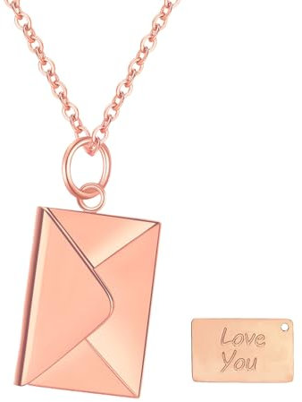 OIDEA Damen Halskette mit Umschlag Anhänger: Rosegold Briefumschlag Kette aus Edelstahl mit Liebesbrief Gravur Love You Personalisiert Geschenk für Freundin Mutter Frauen