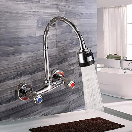 Spültisch Zweigriffarmatur 360 ° rotierende Küche Schwenkbarer Hochwertiger Messingkörper - verchromt - Schwenkbarer Auslauf/Hochdruck-Armatur/Küchenarmatur/Wasserhahn