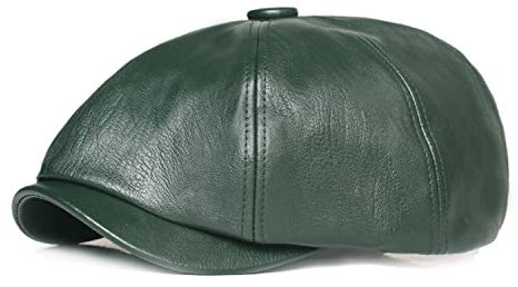 Baskenmütze Barett Cap - 8 Panel Peaky Schiebermütze Retro PU-Leder Schirmmütze Schlägermütze Newsboy Hat Flatcap Gatsby Ivy Cap für Herren Damen (DE/NL/SE/PL, Alphanumerisch, Einheitsgröße, Grün)