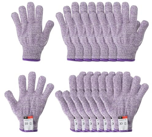 PATIKIL Cut Resistant Gloves, 8 Pair Level 5 Protection Anti Cutting Gloves Cut Proof Gloves for Kitchen Wood Carving Working, Medium, Purple
