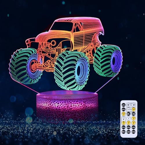 Tuzsocr Nachtlicht für Kinder, Traktor, 3D-Illusionslampe, Sportwagen, LED-Nachtlicht, Hologramm-Illusions-Controller, Nachtlicht, mit Fernbedienung, Kinderzimmer-Dekoration, tolles Festival,
