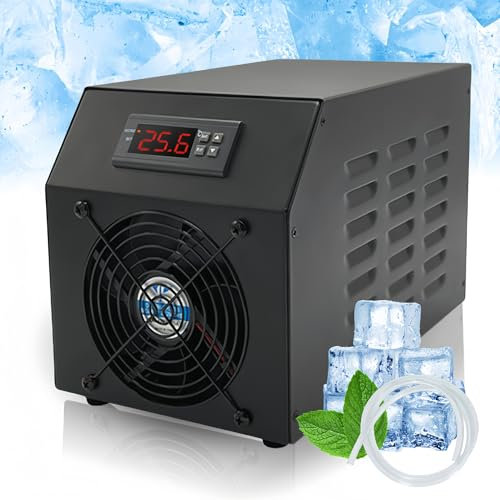 Bewinner Aquarium Water Chiller – 1/4 PS 16 Gal Wasserkühler mit Pumpe und Schlauch, Geräuscharmes Kühlsystem für die Hydrokultur von Fischgarnelen (EU-Stecker 220 V)