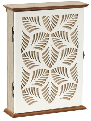 Optyuwah Schlüsselkasten Holz Schlüsselbox mit geometrisches Hohlraumbild Schlüsselschrank 6 Schlüsselhaken Schlüsselablage Wandorganizer für Eingang,Flur,Büro Schlüsselhalter L weiß