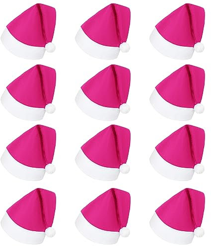 VFZILH 12 Stück Rosa Weihnachtsmütze Mehrpack,Übergröße Nikolausmütze Erwachsene Nikolausmützen,Weihnachtsmützen,Große Menge Nikolausmütze Set,Weihnachtsmütze Erwachsene