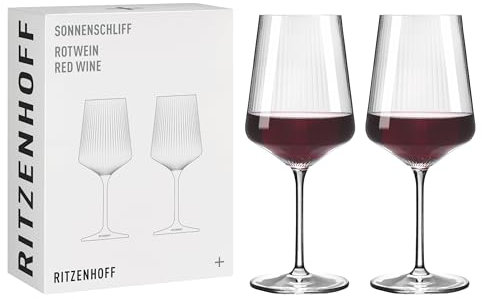 RITZENHOFF 8000002 Rotweinglas 500 ml - Serie Sonnenschliff - 2 Stück im Geschenk-Set, modern - Made in Germany