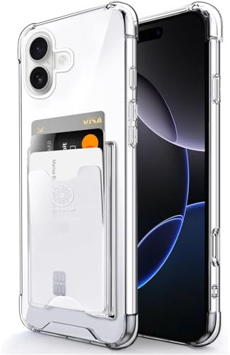 SHIELDS UP for iPhone 16 Case, Wallet Minimalist Case with Card Holder [3 Cards], Transparent Slim Shockproof TPU Bumper Cover for iPhone 16 6.1'' - Clear