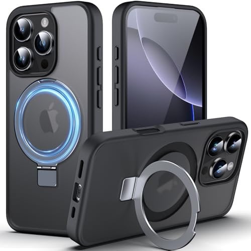 DASFOND Designed for iPhone 16 Pro Case with Mag-Safe, 12 FT Military Shockproof, 20W Safe & Fast Charging, Translucent Matte Slim Velvety Touch, Magnetic Kickstand iPhone 16 Pro Cover 6.3, Black