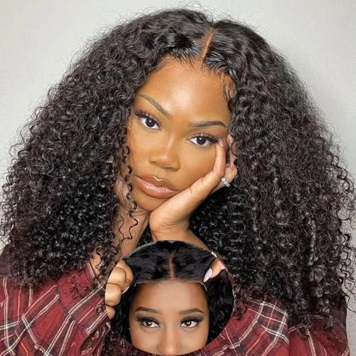 Perruque Bresilienne Cheveux Humain Sans Colle Pre Cut 4x4 HD Lace Wear And Go Glueless Wig Human Hair 180% Density Perruque Femme Naturelle Brésilien Bouclée 20 Pouces Long Curly Human Hair Wig
