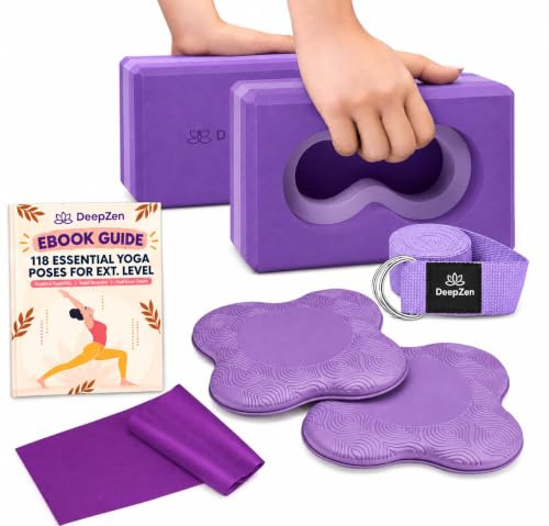 Deep-Zen® Yoga-Blöcke Handgelenkstütze; Yoga-Blöcke mit Knieschützern und Gurt, um weniger Gewicht auf die Handgelenke zu legen; langlebiges, vielseitiges Yoga-Block-Set, blockiert Yoga (lila)