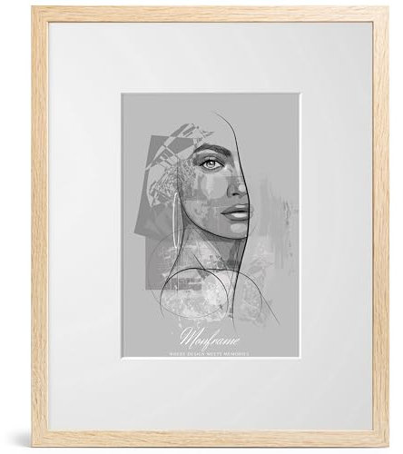NB Akzent Bilderrahmen Sonoma Eiche mit Passepartout 45x60 cm - Rahmengröße 55x70 cm - Chloe 20 mm MDF Holzrahmen - Acrylglas