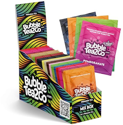 BubbleTea2Go - Mix Box Bubble Tea Pulver (30 Portionen) - Getränkepulver für Milch, Erfrischender Bubble Tee Pulver Mix, Instant Pulver für Boba Tea, Eistee, Slushies, Smoothie, Eiskaffee & mehr