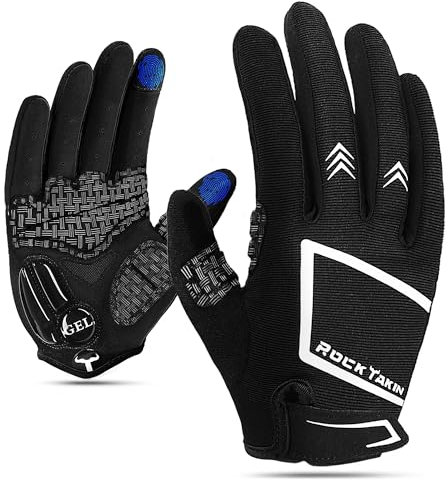 ROCK TAKIN Fahrradhandschuhe für Herren und Damen, 5MM Gel-Pad stoßdämpfende Fahrrad Handschuhe mit Touchscreen, Schweißabwischer atmungsaktive rutschfeste Vollfinger-Fahrradhandschuhe für MTB Rennrad