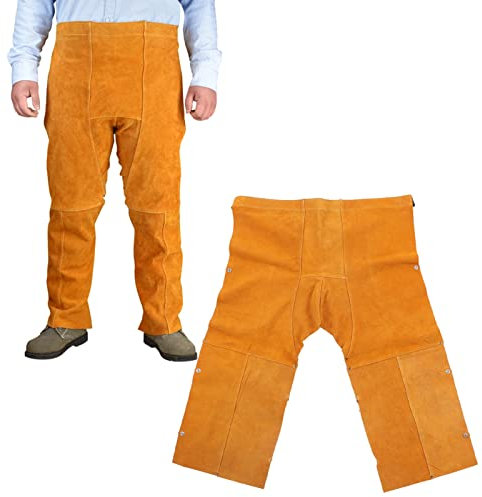 EIMSOAH Chainsaw Apron Chaps, Welding Safety Chaps, Leather Apron Adjustment Split Leg Fire Wear Resistant Protective Apparel, Yellow