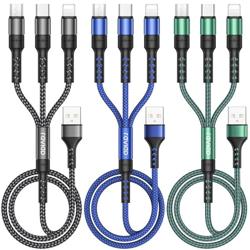 RAVIAD Multi Charger Cable, 3 in 1 Charger Cable [3Pack 2M] Multiple USB Cbale Nylon Braided with Micro USB Type C iPhone Connector for iPhone, Android Galaxy, Oneplus, LG