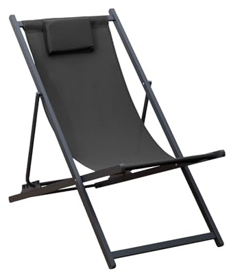Rebecca Mobili Sdraio Pieghevole, Sedia da Spiaggia, Grigio Scuro, Alluminio Poliestere, Schienale Reclinabile, Salvaspazio, Sedia da Esterno - Misure HxLxP: 93 x 58 x 92 cm - Art. RE7147