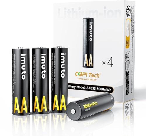imuto 4 batterie AA ricaricabili al litio 1,5 V (3000-IMU4AA)