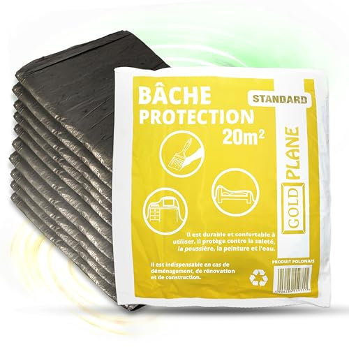 ToolSpace 10 Bache de Protection 4 x 5 m - Bâche Plastique pour Sol et Peinture - Film Recouvre Imperméable pour Couverture Meuble Plafond et Mur - Rénovation - pour Maison Intérieur et Extérieur