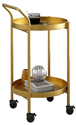 Metal Bar Cart with Wheels Slim Beverage Storage Trolley Rotating Corner Shelf Decorative Serving Rack Round Drinks Cart for Home Bar and Kitchen