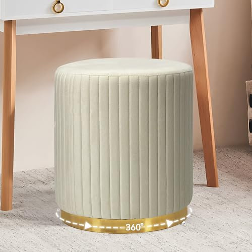 NomadNomics Hocker Schminktisch Sitzhocker Samt Sitzhocker Rund 360° Fußbank Drehbar für Schlafzimmer, Küche, Esszimmer, Modern Oder Flurgarderobe, 45 x 45 x 43 cm Polsterhocker bis 150kg (Beige)