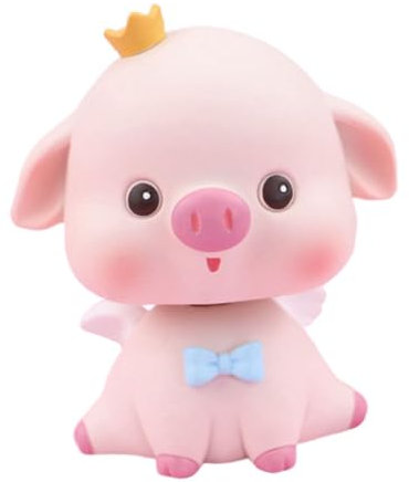 Happyyami Schweineornament aus Kunstharz Niedliches Schreibtischdeko Schwein mit Kopfschüttel Design Auto und Wohnaccessoire für Zuhause und Büro