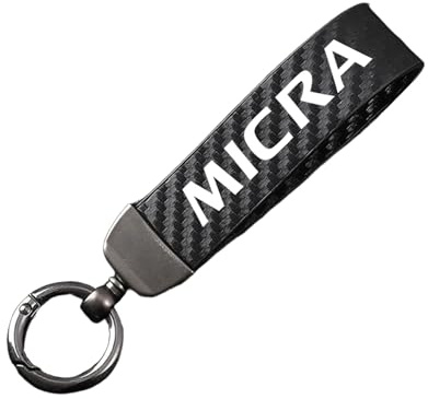 Générique Fibre De Carbone Porte-Clés De Voiture pour Nissan Micra, Porte-Clés avec Anneau en D Pivotant à 360°,Black-12.5cm
