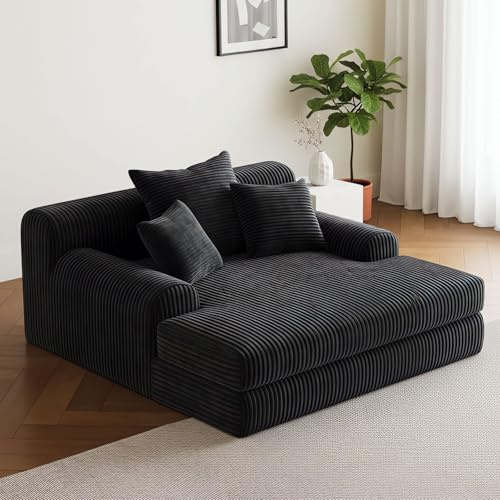 Bodensofa Kordsamt 2-Sitzer– Oversized Low Sofa mit 3 Rückenkissen & Tiefer Sitzfläche, Ergonomische High-Resilience Schaumstoff Couch für Gaming & Lesen, Keine Montage Erforderlich, Schwarz