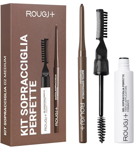 Rougj Kit Cejas Perfectas 02 Medio - Lápiz cejas waterproof, gel fijador transparente, definición natural, efecto lleno y cejas perfectas en cada ocasión - Made in Italy