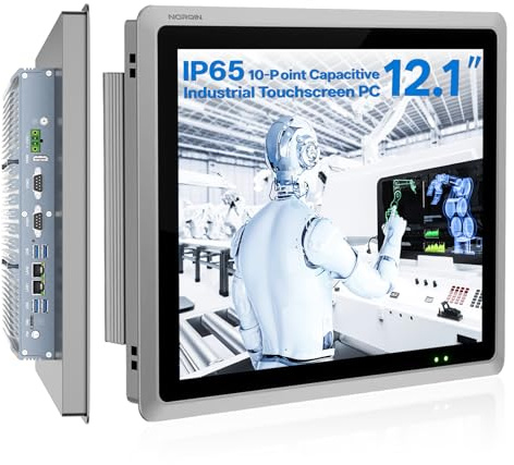 NORQIN 12,1-Zoll Lüftungsloser Industrie-Embedded-Panel-PC,Windows 10 Pro | 10-Punkt-kapazitiver Touch-Monitor,Touchscreen-Panel-Computer,IP65-All-in-One-PC für Kiosksysteme(i3-7100U,8G RAM 128G SSD)