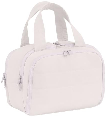 SYEXDZON Trousse de Toilette de Voyage, Trousse de Toilette de Voyage Ultra Légère et Grande Ouverte, pour Femmes, Trousse de Maquillage pour Grands Récipients (Beige)