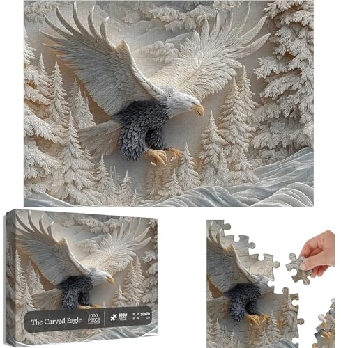 The Carved Eagle Jigsaw Puzzle 1000 Pieces, Majestic Bald Eagle Artwork, Challenging Adult Puzzle for Home Decor & Family Game Night, for Nature Lovers & Puzzle Enthusiasts