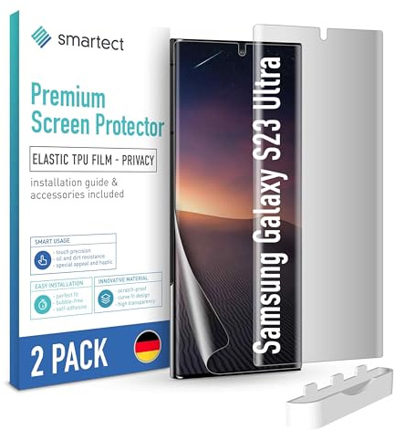 smartect TPU Protector 2 Piezas Privacy para Samsung Galaxy S23 Ultra | Película Protectora HD Antiespía, Protector Pantalla Antiarañazos, Sin Burbujas, Compatible Huella Digital, Compatible Funda