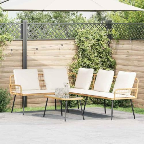 Tonture Garten-Sofa-Set 2-teilig, Natur Poly-Rattan, Bequeme Couch für 4 Personen, Robustes Outdoor-Möbelset mit Stahlrahmen, ideal für Terrasse, Balkon und Garten