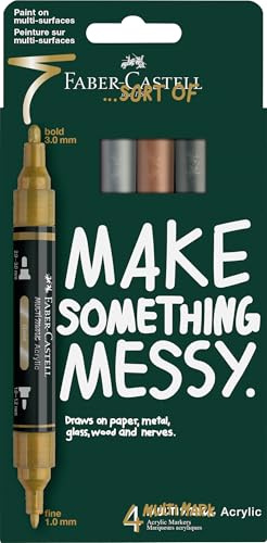 FABER-CASTELL - Multimark Acrylic Marker Set Metallic, 4 Farben | 4 Acrylmarker mit Doppelspitze, wasserfest und schnelltrocknend