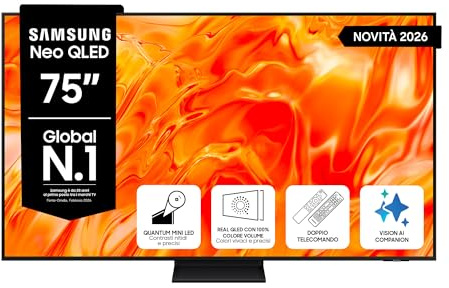 Samsung Smart TV 75 QE75QN72HAUXZT Neo QLED 4K Mini LED, NQ4 AI Processor, Quantum Mini LED, Real QLED 100% Colour Volume, HDR 10+, Motion Xcelerator 50Hz, Vision AI, AirSlim Design, Alexa, 2026