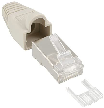 InLine 74510 10er Pack Crimpstecker RJ45 geschirmt, mit Knickschutz und Einfädelhilfe, beige
