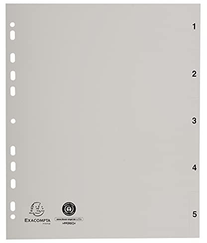 Exacompta 1705E Kunststoff-Register 1-5 für DIN A4 aus recyceltem Kunststoff 5-teilig volle Höhe 21 x 29,7 cm weiß mit bedruckten Taben Universallochung Blauer Engel Trennblätter Trennstreifen