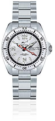 CHRIS BENZ ONE Medium 200M Taucheruhr mit Metallband, Haifischsilber, silberne Lünette