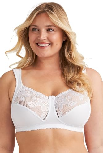 Miss Mary of Sweden Lovely Lace Womens Non-Wired Full Cup Cotton Bra 48DD White