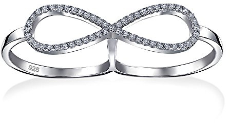 Boho Simple Romantic Large Pave Cubic Zirconia Elegant Cubic Zirconia Fashion Statement CZ Pave Infinity Two Finger Ring For Teen Women .925 Sterling Silver
