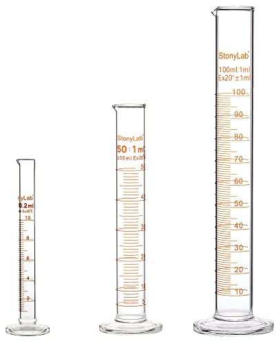 StonyLab 3er Pack 10 ml / 50 ml / 100 ml Borosilikatglas Labor Zylinder Messzylinder, Glass Cylinder - 10 ml/50 ml/100 ml